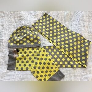 New GAP Winter Scarf & Beanie Hat Set Gray and Yellow Dots OS